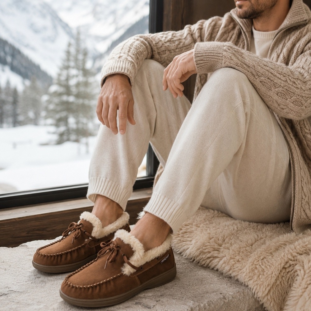 Orthofeet Brown Suede Faux Fur Orthopedic Moccasin Capri Slippers 9E Quite Lux